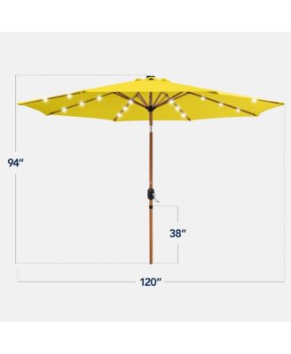 10ft Solar LED Lighted Outdoor Woodgrain Pattern Steel Market Patio Umbrella