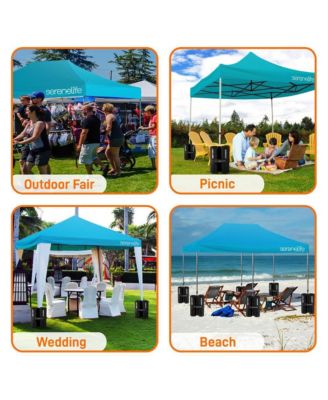 10x15 Pop Commercial Instant Shelter Waterproof Polyester Tent Sky Blue with Portable Wheeled Carry Sand Bag