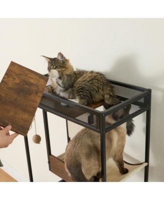 Multi-Functional Cat Litter Box Enclosure with Cat Tree Tower and Storage