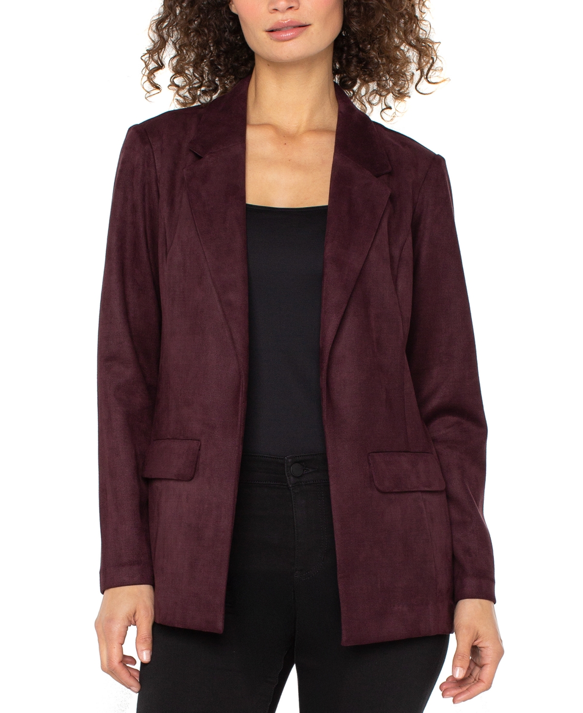 Liverpool Los Angeles Open Front Faux Suede Blazer In Burgundy