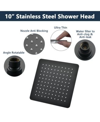 10" Square Rainfall & High Pressure Stainless Steel Bath Shower Head Matte Black