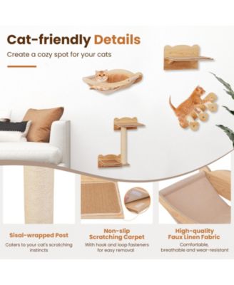Cat Wall Shelves w/ Hammock 2-step Cat Tree Perch Non-slip Carpet Mat for Indoor