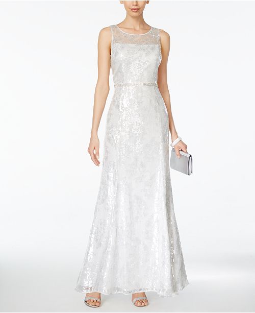 tahari asl embellished sequin gown