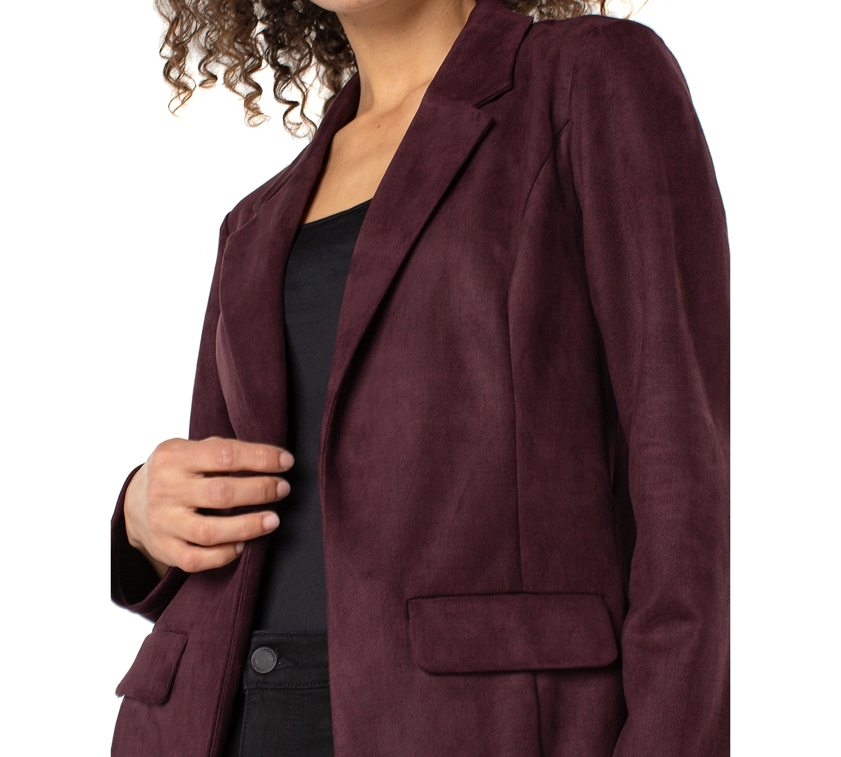 Liverpool Los Angeles Open Front Faux Suede Blazer In Burgundy