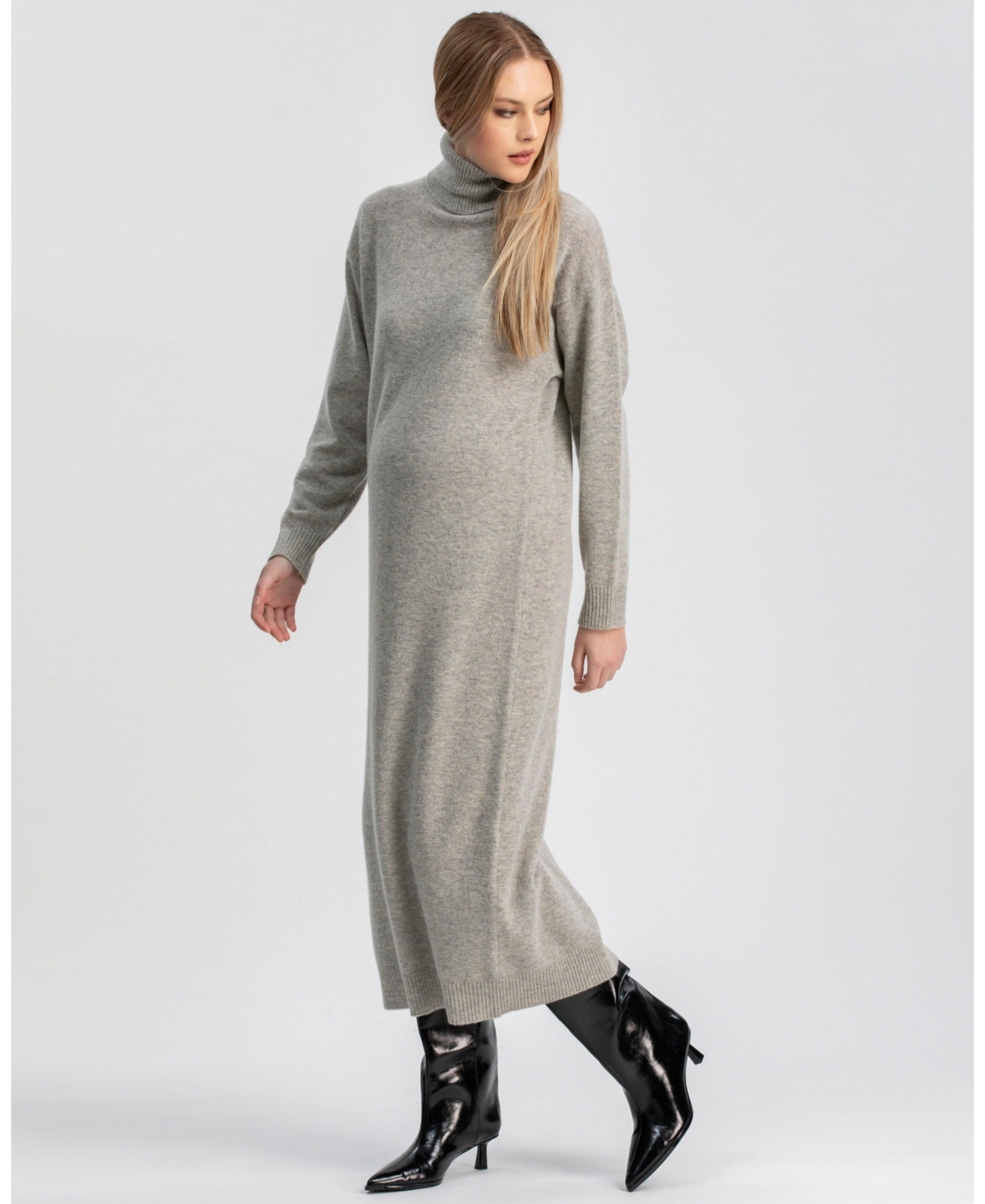 Pietro Brunelli Maternity Maternity Cozy Turtleneck Sweater Gressoney Maxi Dress In Gray