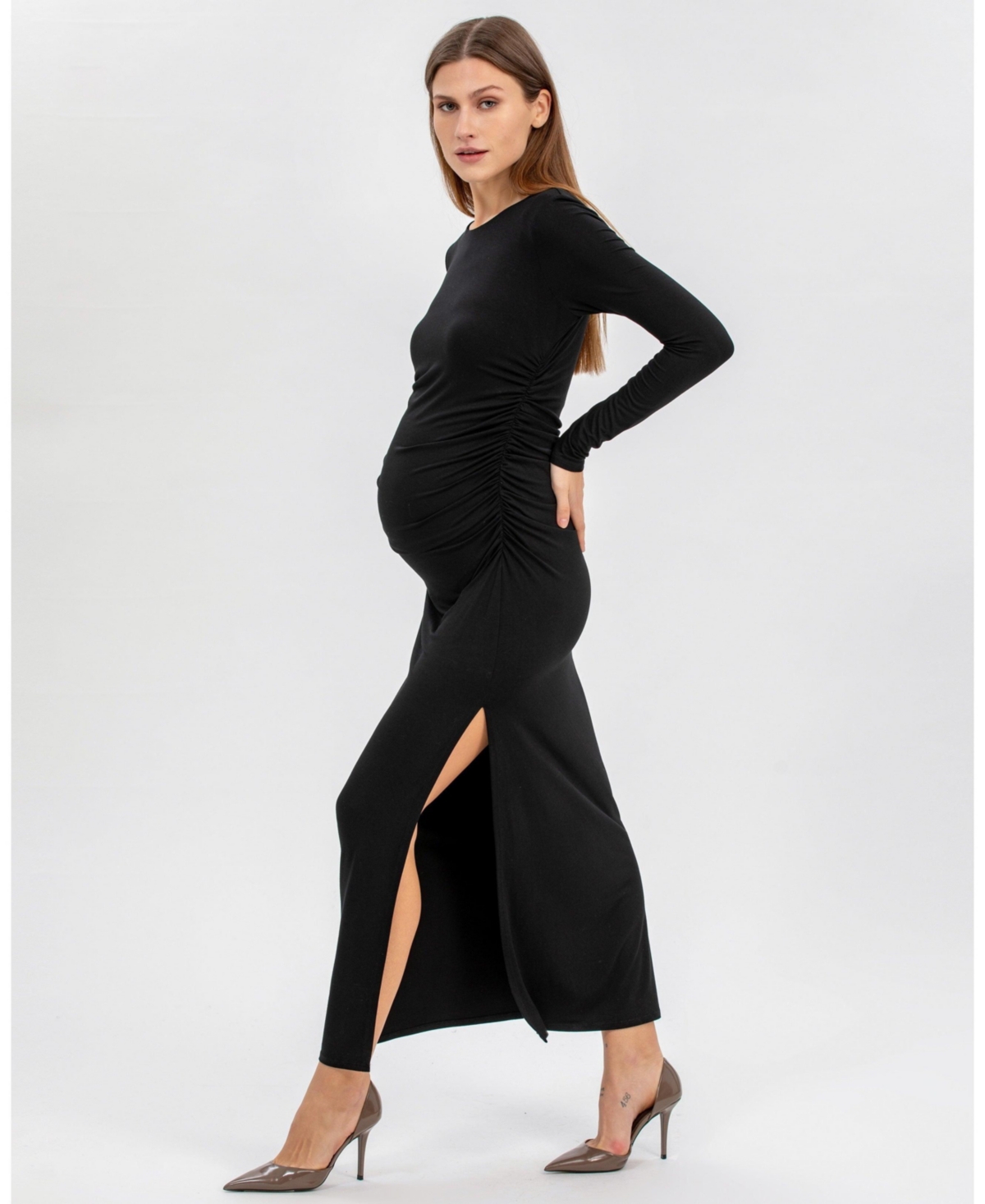 Pietro Brunelli Maternity Boat Neck Maxi Daphne Dress with Side Ruching