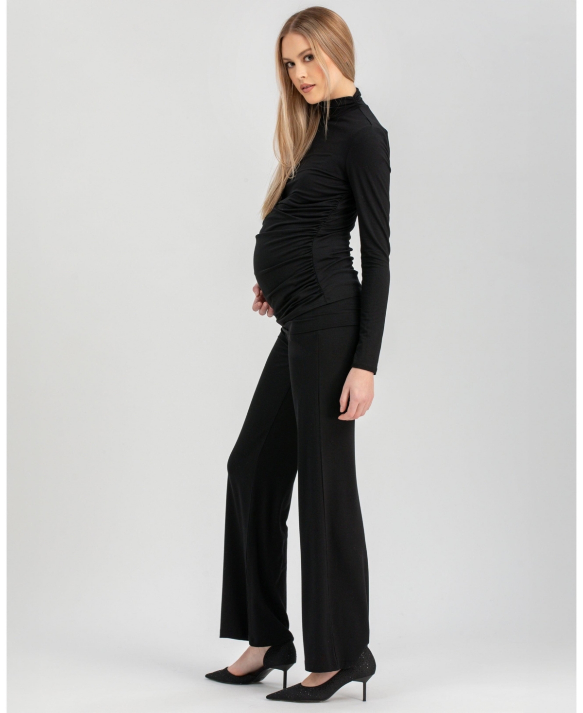 Pietro Brunelli Maternity Maternity Travis Trousers With Ruched Waist And Flared Fit In Black