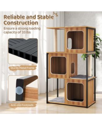 Modern Cat Tree for Indoor Kittens Cat Tower House w/ Metal Frame Large Platform