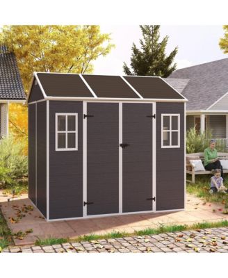 8x7 FT Outdoor Resin Storage Shed with Floor, Windows, Lockable Double Doors & Vents