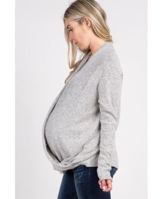 Maternity Beige Knit Draped Wrap V-Neck Nursing Top