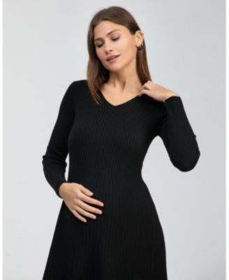 Maternity Flared Knee-Length Bianca Dress with V-Neck