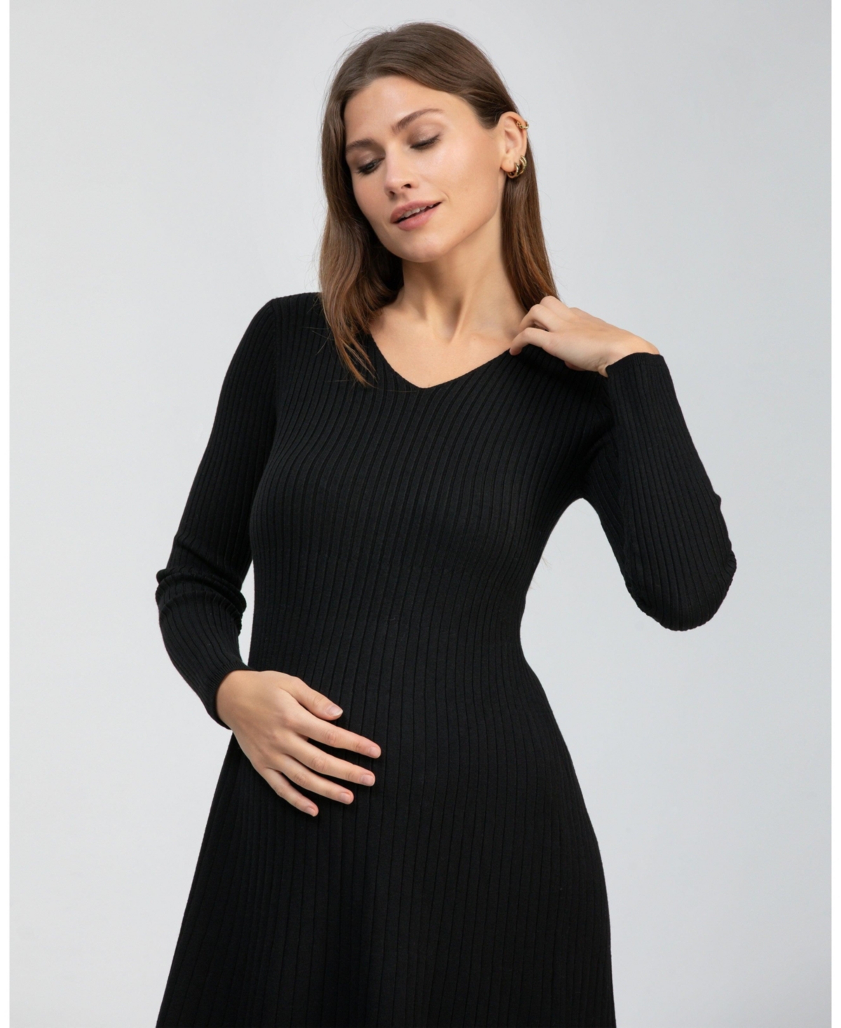 Pietro Brunelli Maternity Flared Knee-Length Bianca Dress with V-Neck