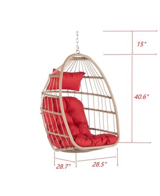 55 Inch Outdoor Rattan Egg Swing Chair with Red Cushion
