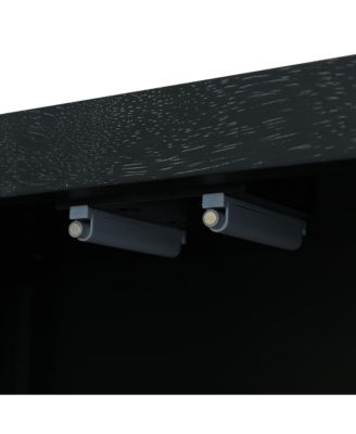 Streamdale Rattan Buffet Cabinet - Black, Push-to-Open, Adjustable Shelves