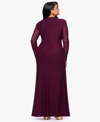 Plus Size Long-Sleeve Asymmetrical Neck Gown