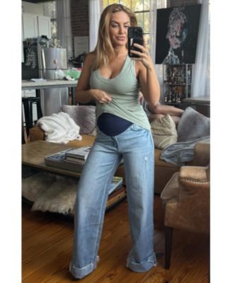 Maternity Light Blue Cuffed Baggy Wide Leg Jeans