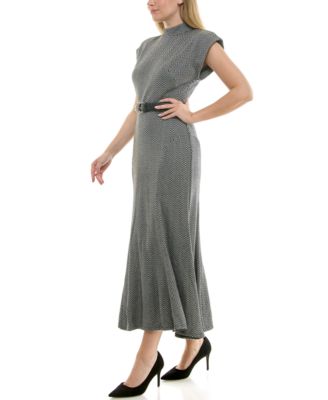 Women's Belted Mock Neck Dress