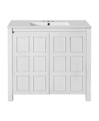 36" Solid Wood Bathroom Vanity Set with Ceramic Sink & Distressed Finish Storage Cabinet Organizer