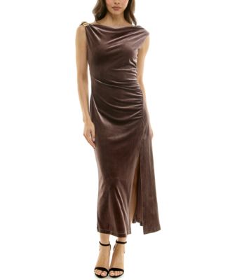 Women's Draped Velvet Gold Accent Dress