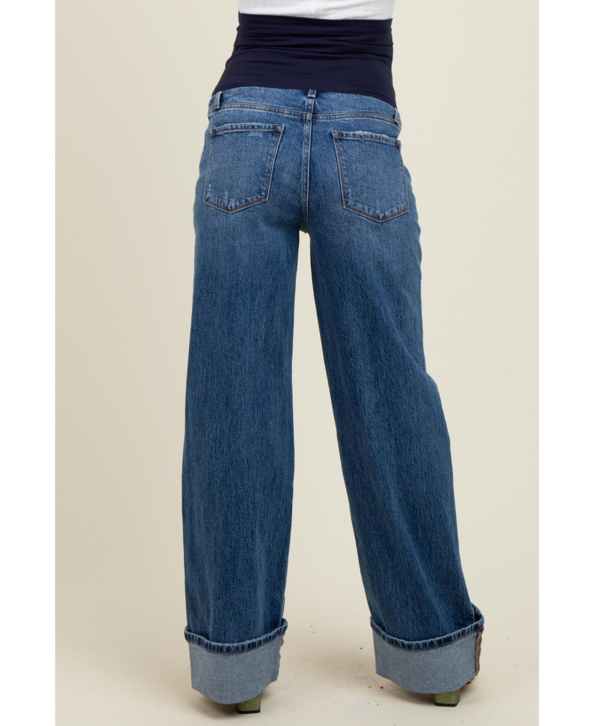 Pinkblush Maternity Navy Blue Cuffed Hem Baggy Wide Leg Jeans