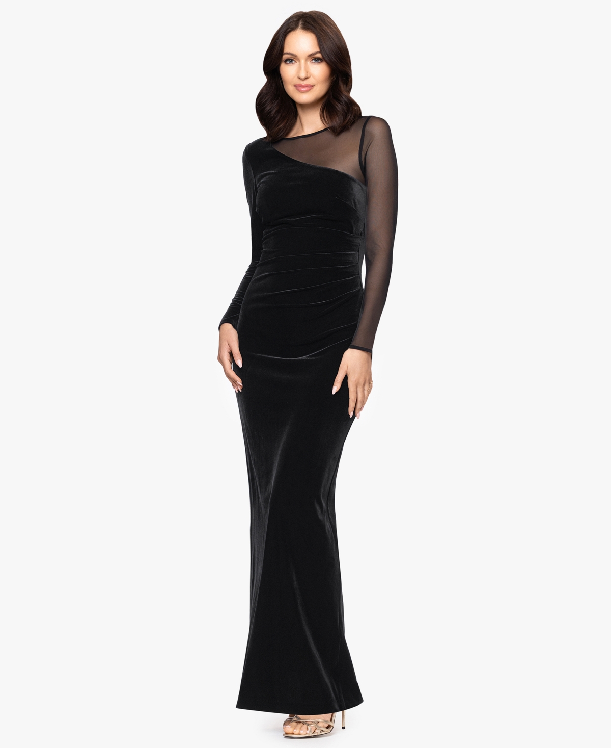 Xscape Women's Boat Neck Velvet Ballgown Dress