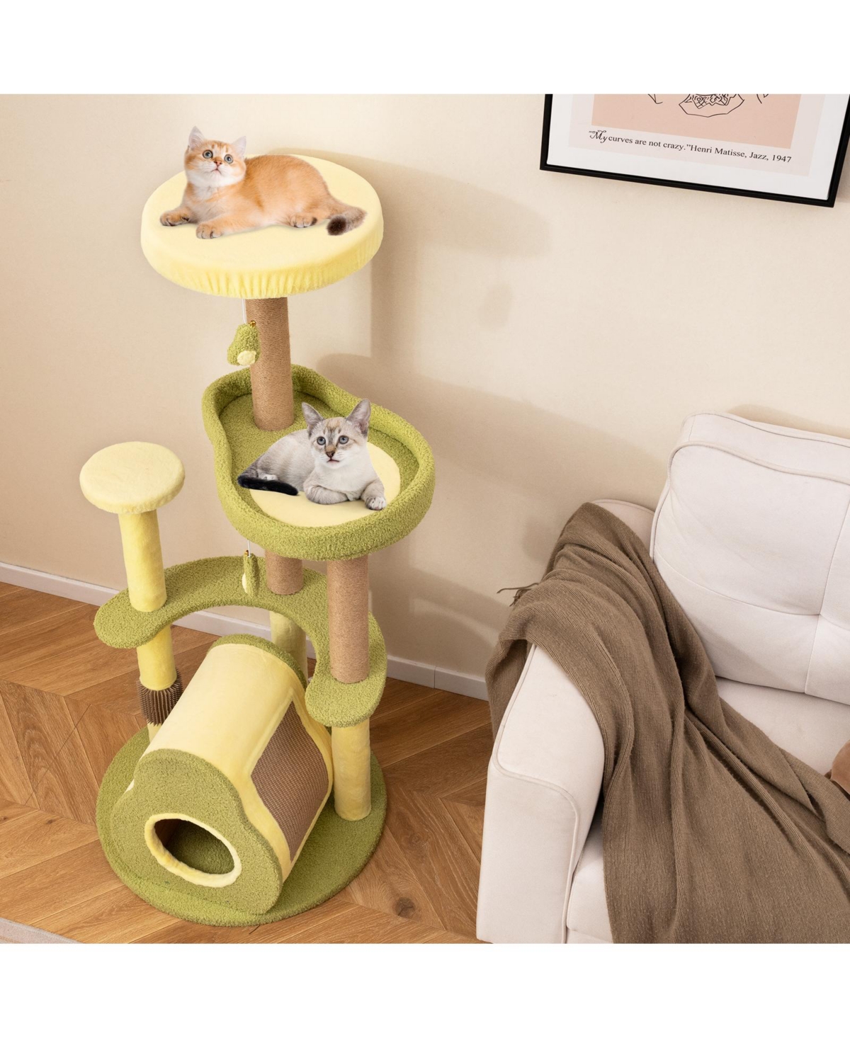 Gymax Avocado Cat Tree Multi-level Cat Tower w/ Private Condo Cat Self-grooming Brush