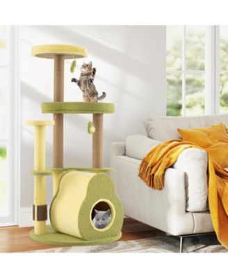 Avocado Cat Tree Multi-level Cat Tower w/ Private Condo Cat Self-grooming Brush