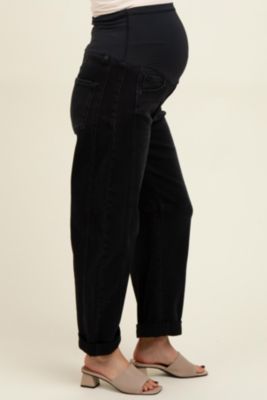 Maternity Black Rolled Cuff Barrel Leg Jeans