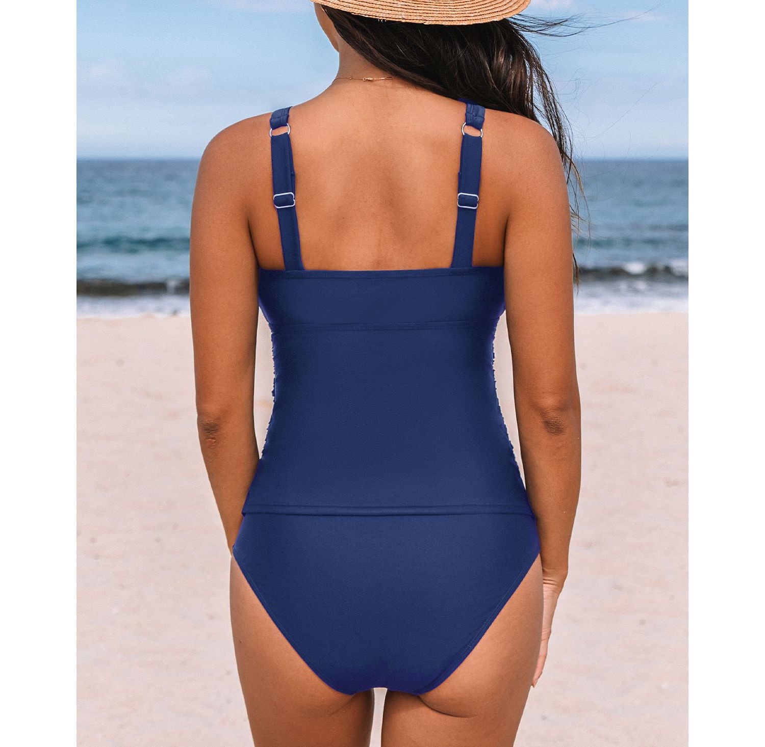 Women's High Neck Mesh Cutouts Adjustable Straps Tankini Sets