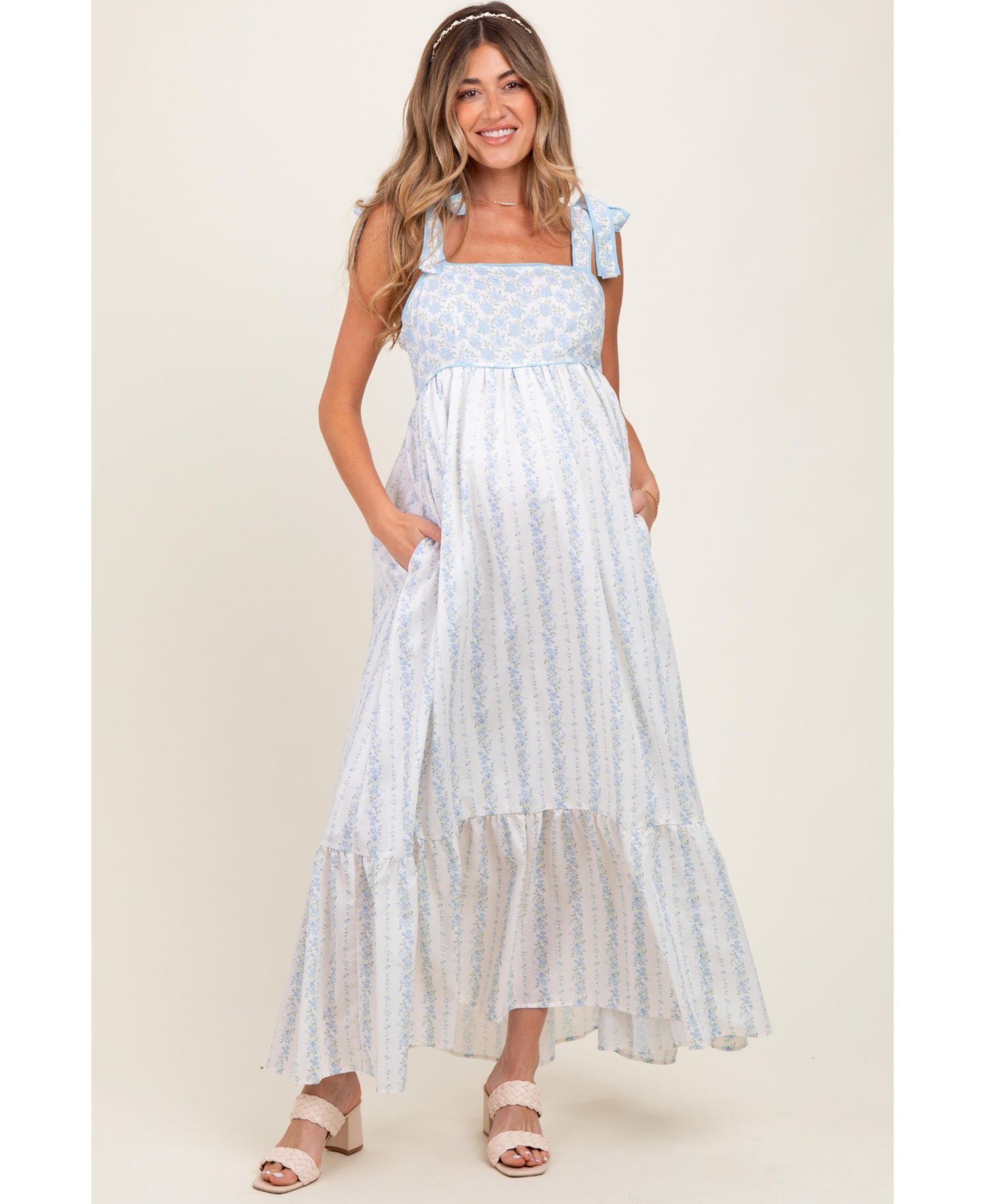 Women's Light Blue Floral Cotton Dress