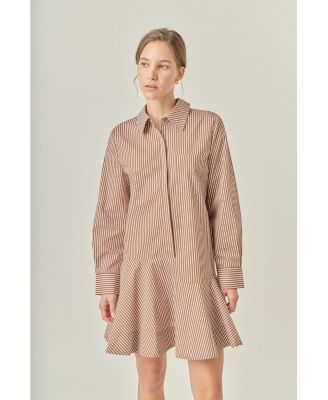 Women's Stripe Collar Flared Skirt Dress