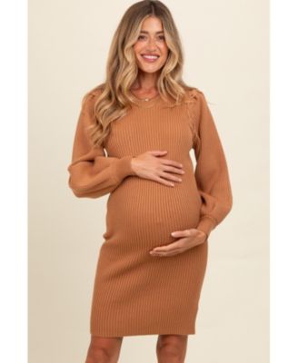 Maternity Burgundy Bubble Sleeve Sweater Dress