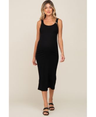 Maternity Black Ribbed Basic Maxi Dress