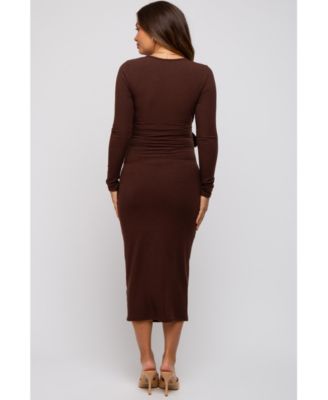 Maternity Denim Blue Ribbed Long Sleeve Wrap Dress