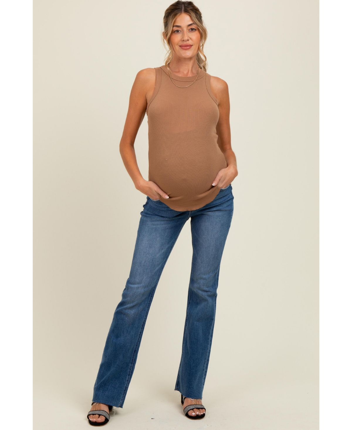Pinkblush Maternity Navy Blue Distressed Raw Hem Bootcut Jeans