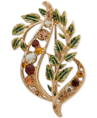 Anne Klein - Boxed Gold Tone Bright Openwork Leaf Pin