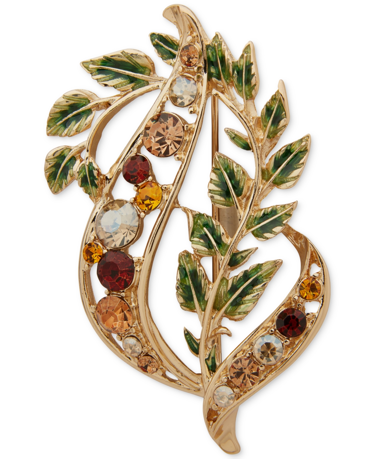 Anne Klein Glass Stones Openwork Leaf Pin In Gold
