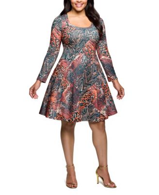 Plus Size Long Sleeve Fit and Flare Dress