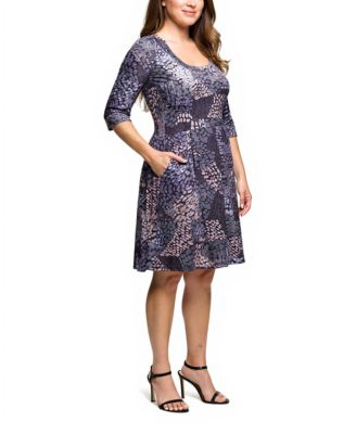 Plus Size Three Quarter Sleeve Fit and Flare Dress