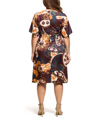 Plus Size Short Sleeve Knot Front Midi Dress
