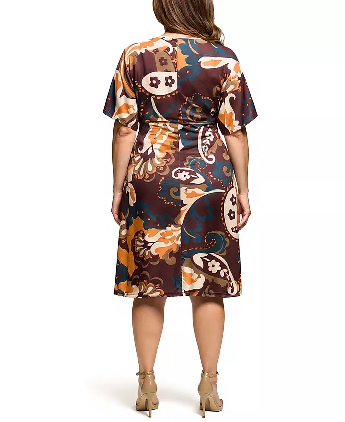 Plus Size Short Sleeve Knot Front Midi Dress - thumbnail 3