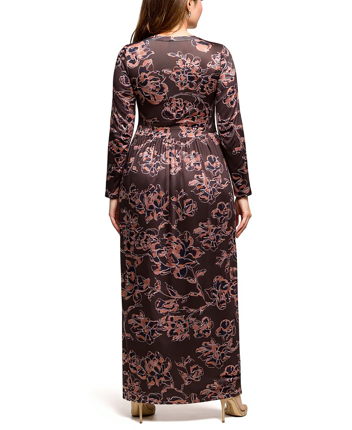 24seven Comfort Apparel Plus Size Blush Floral Long Sleeve Maxi Dress In Multi