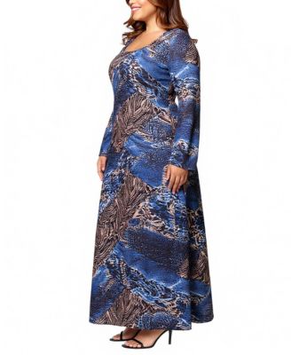 Plus Size Animal Print Long Sleeve Maxi Dress