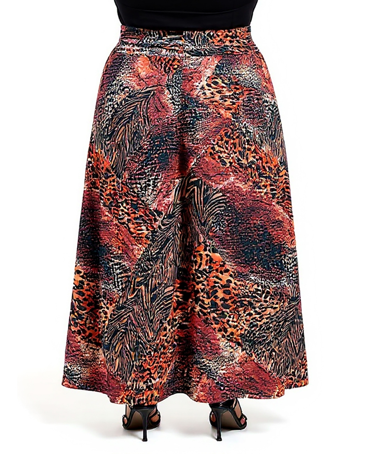 24seven Comfort Apparel Women's Brown Animal Patchwork Print Maxi Skirt In Multi