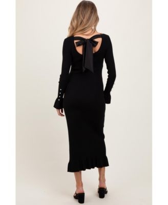 Maternity Ivory Ribbed Knit Bow Back Maxi Dress