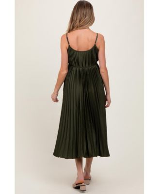 Maternity Light Blue Pleated Sash Tie Midi Dress