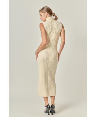 Women's Cable Knit Mock Neck Midi Dress