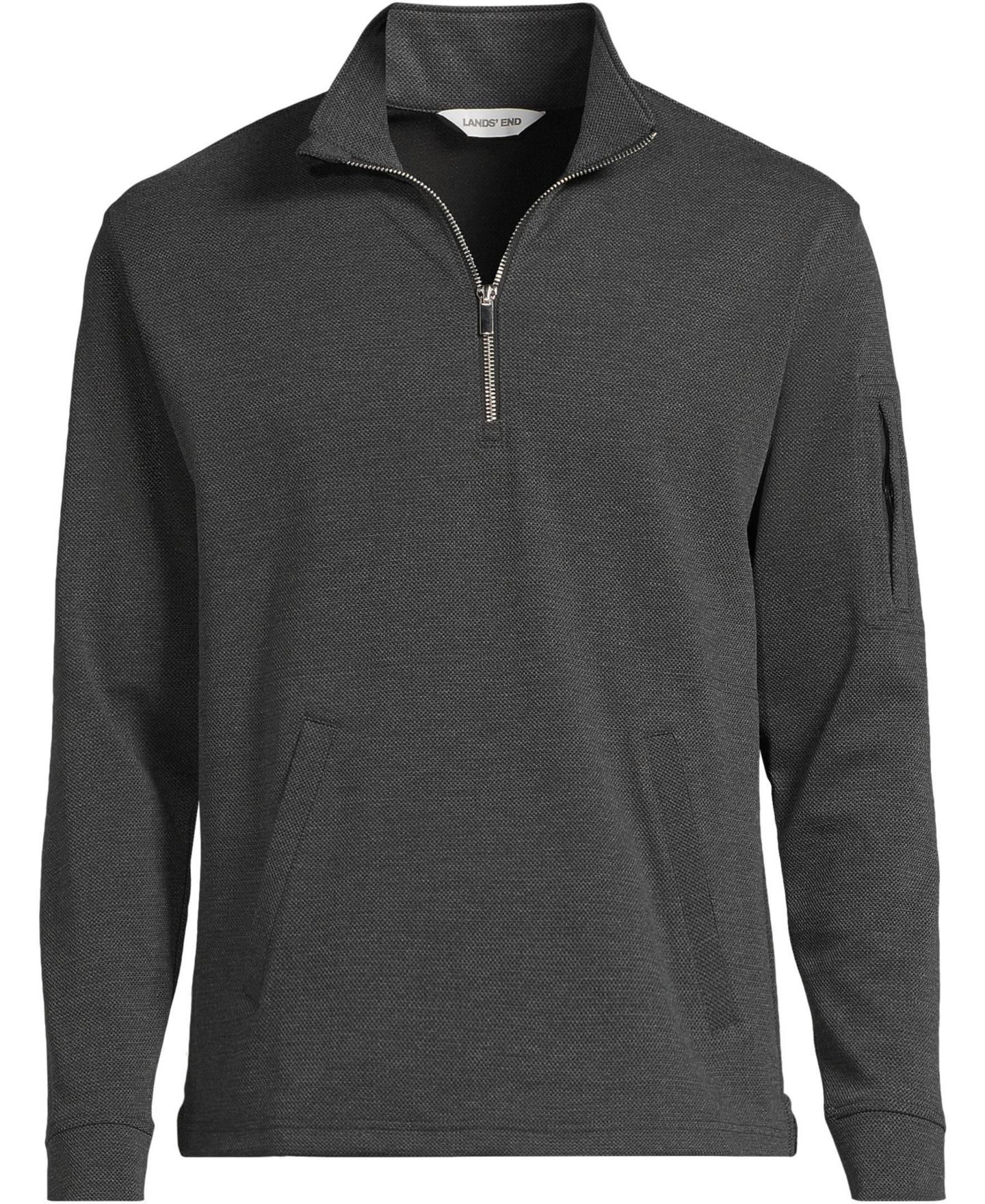 Мужская толстовка Lands' End Long Sleeve Cooling Performance Pique Quarter Zip, цвет: Тёмный угольный меланжевый — фото 3