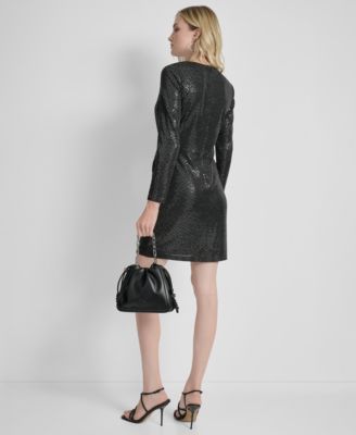 Petite Long-Sleeve Sequined Dress