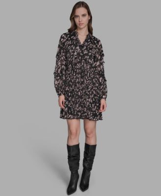 Women's Long Sleeve Crinkle Empire Waist Dress